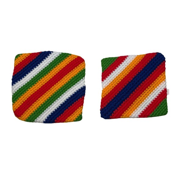 Handmade Other - VTG 70s Pair Handmade Crochet Boho Dopamine Pot Holders Trivets Multicolor